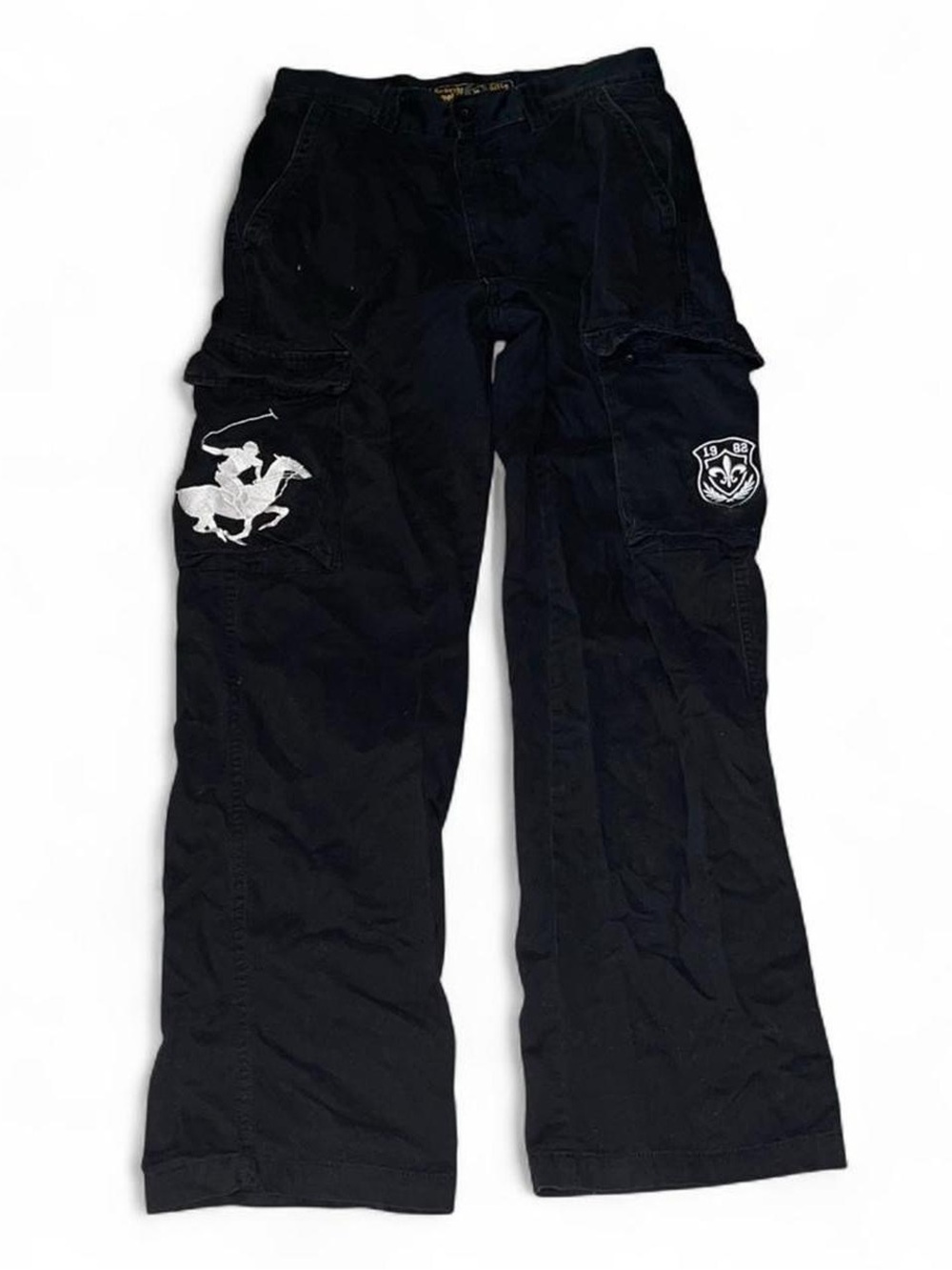 Beverly Hills Polo Club black cargo pants with white embroidery Size 30x32